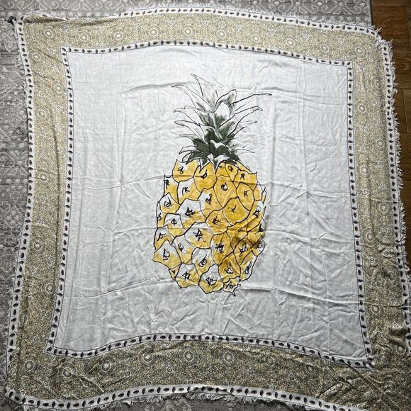 Ann Taylor Extra Large Scarf Pareo Wrap Sarong Shawl 53"x53" Pineapple Fringe - Picture 1 of 6